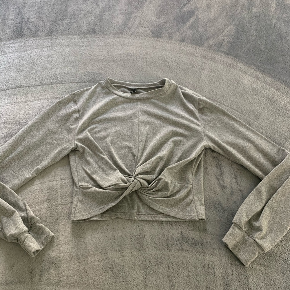 zaful grey cropped long sleeve